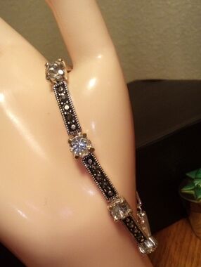 Sterling Silver Marcasite Bracelet with Clear Crystals